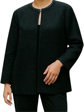 Beaded Black Faux Fur MobWife Glam Chic Jacket Coat  NWOT Size 16